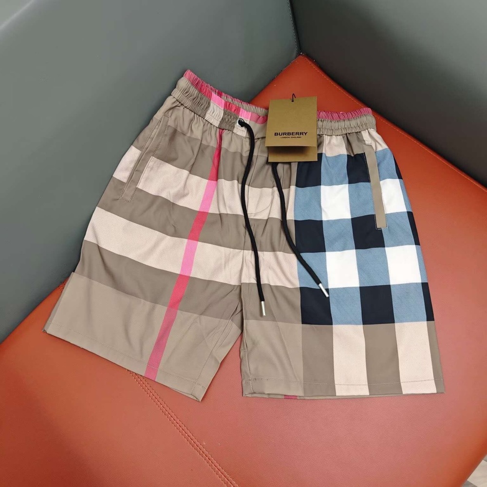 Burberry Men's Checkered Shorts - Pink, Beige, and Blue